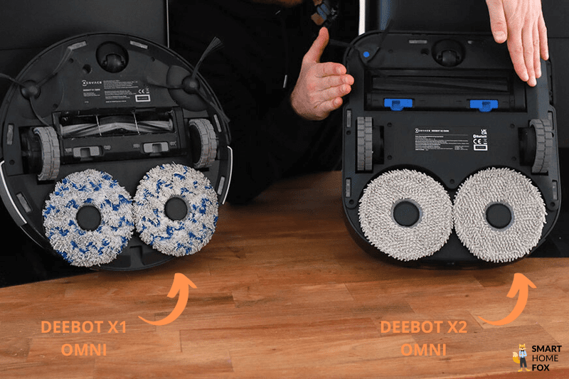 Die breitere Hauptbürste des ECOVACS DEEBOT X2 OMNI ist im Vergleich zu der Hauptbürste des DEEBOT X1 OMNI zu sehen.